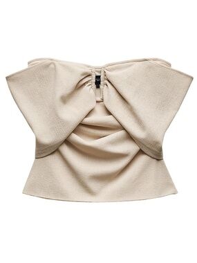 Zara Cream Strapless Bow-Accent Top